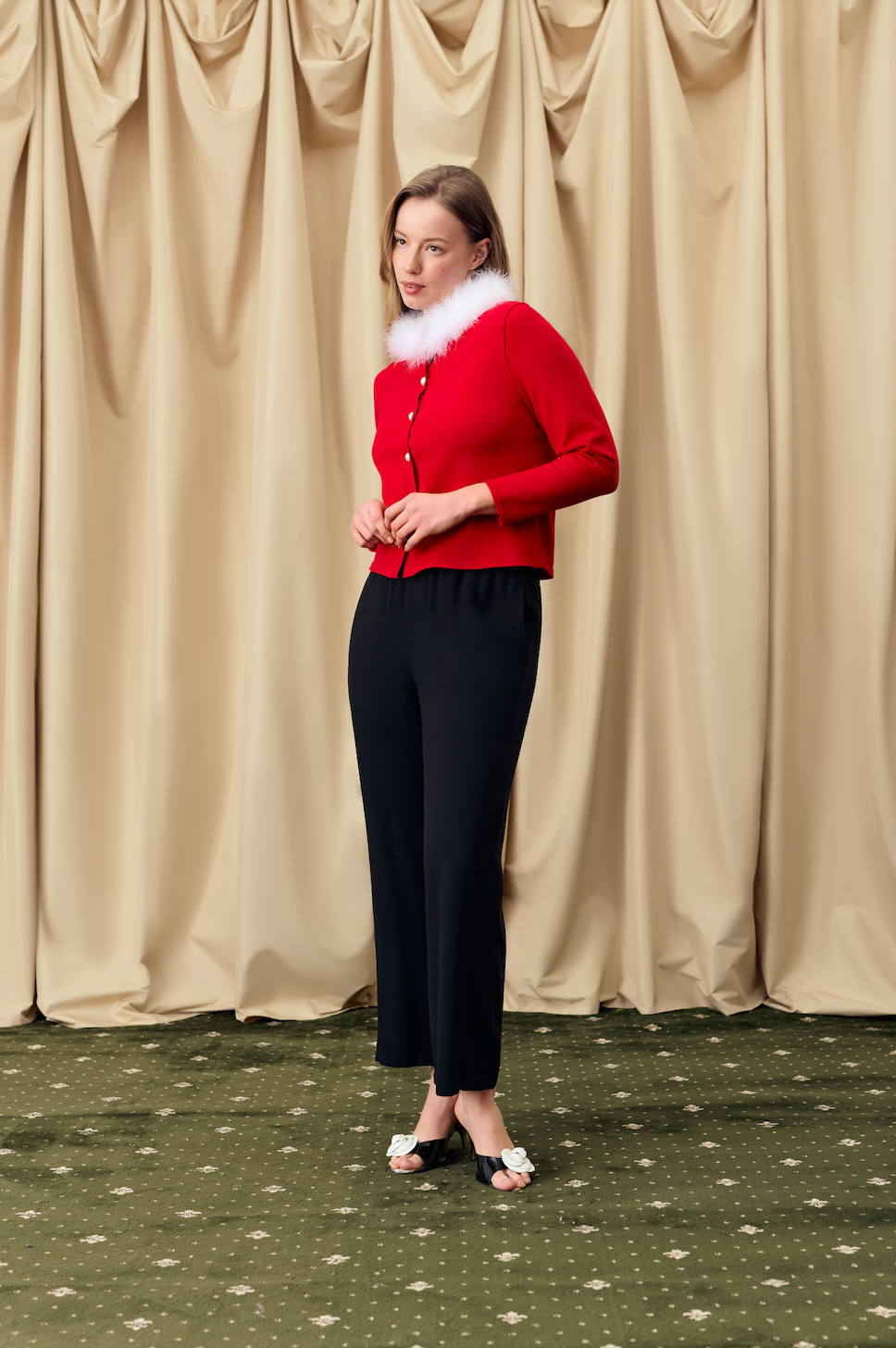 Red Miss Kitty Cardigan with Detachable Feathers