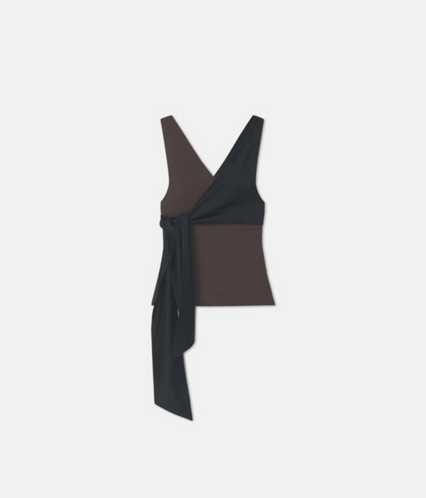 Dark Oak Neca Mesh Jersey & Slip Satin Sleeveless Top