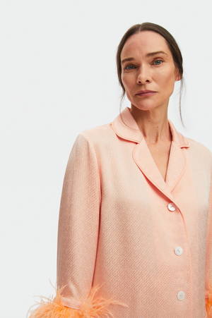 Peach Jacquard Party Pajamas Set With Detachable Feathers