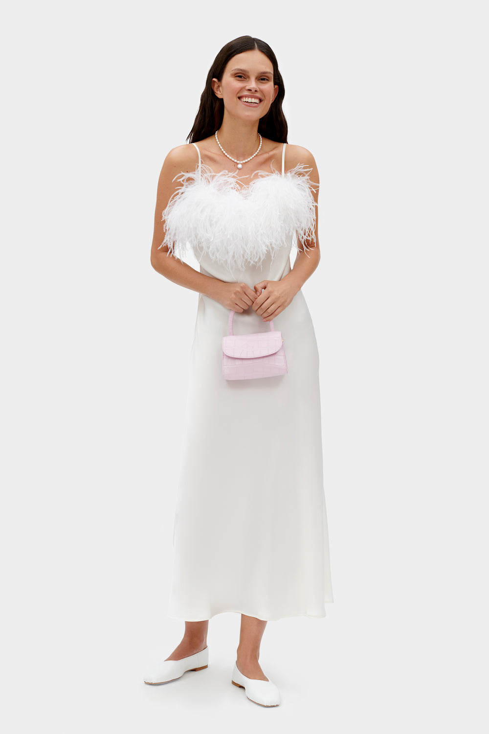 White Boheme Slip Dress with Feathers