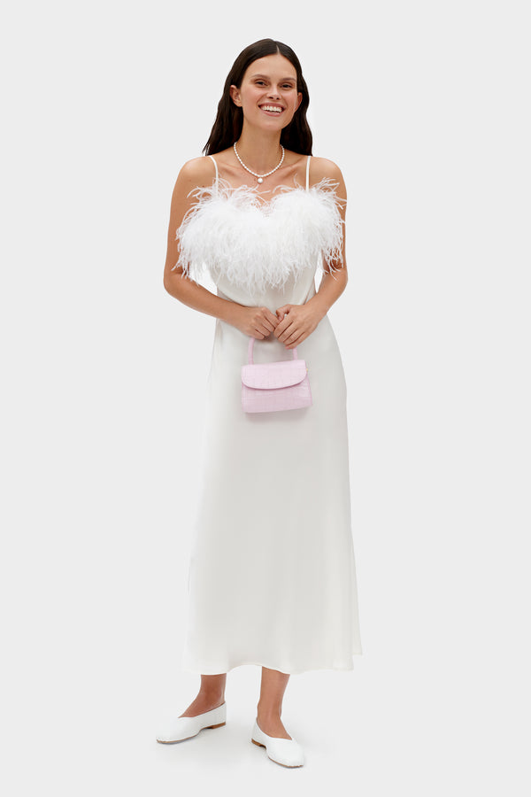 White Boheme Slip Dress with Feathers