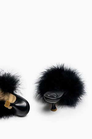 Pom Kitten Heel Mules with Feathers
