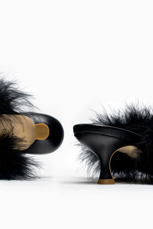 Pom Kitten Heel Mules with Feathers