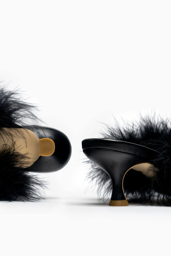 Pom Kitten Heel Mules with Feathers