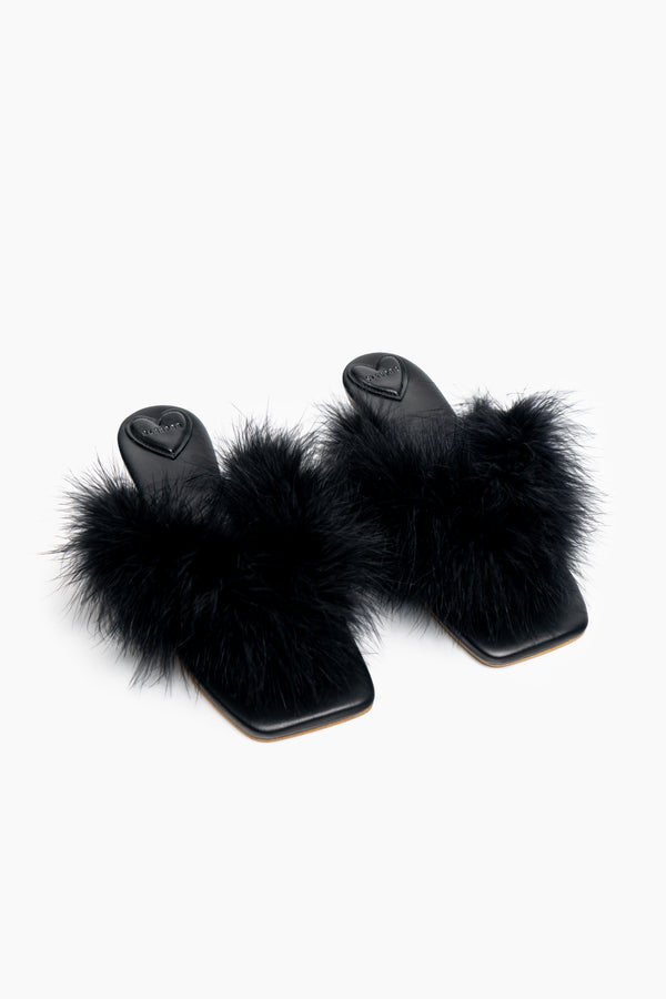 Pom Kitten Heel Mules with Feathers