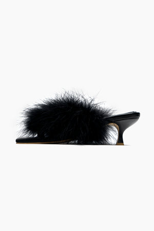 Pom Kitten Heel Mules with Feathers