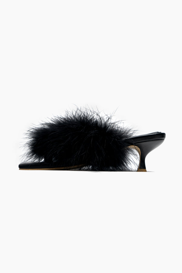 Pom Kitten Heel Mules with Feathers