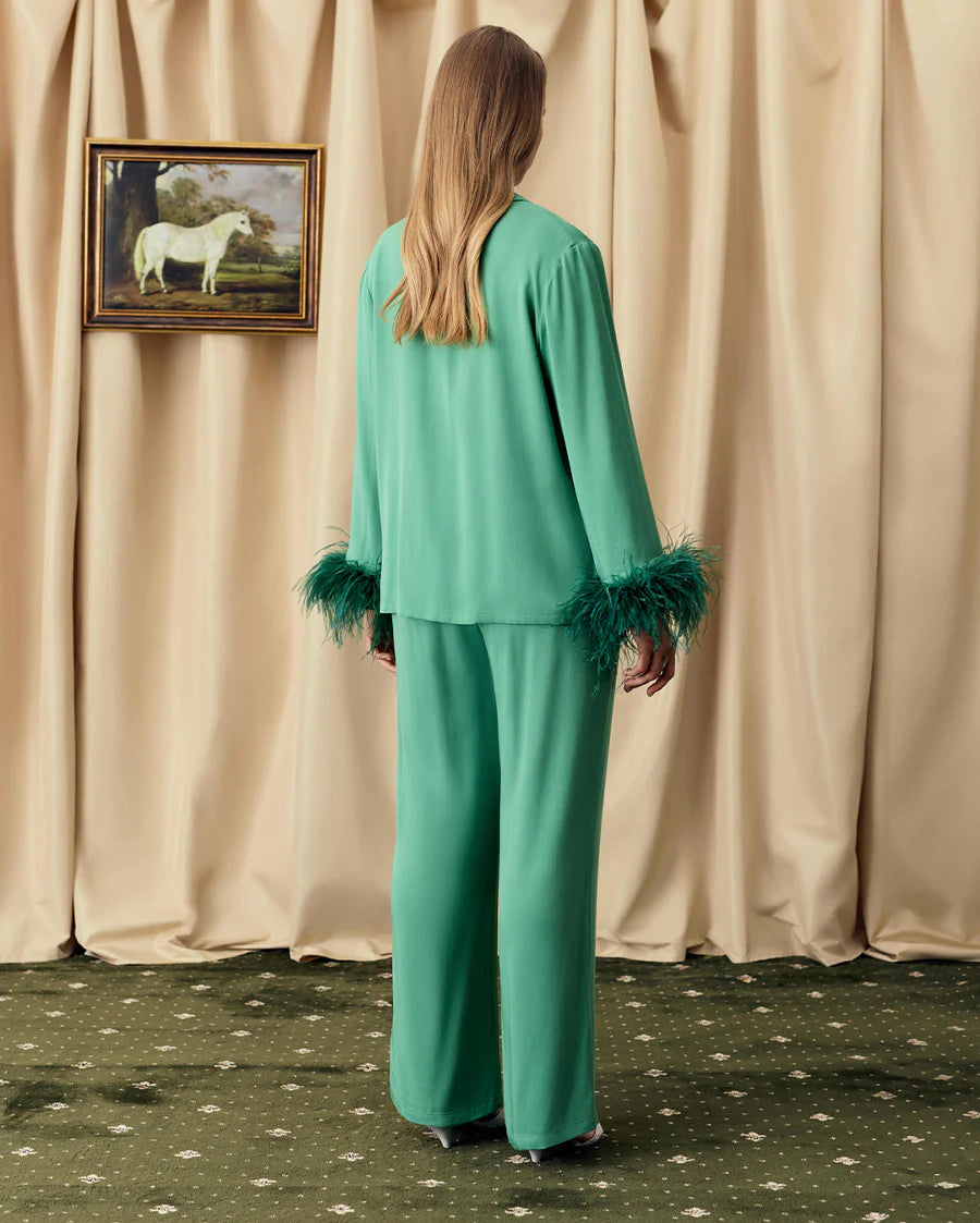 Green Bow Pajama Set with Detachable Feathers