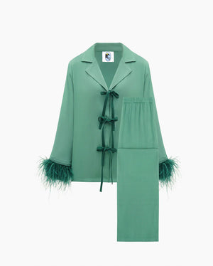 Green Bow Pajama Set with Detachable Feathers