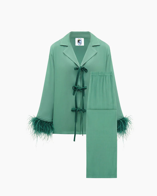 Green Bow Pajama Set with Detachable Feathers