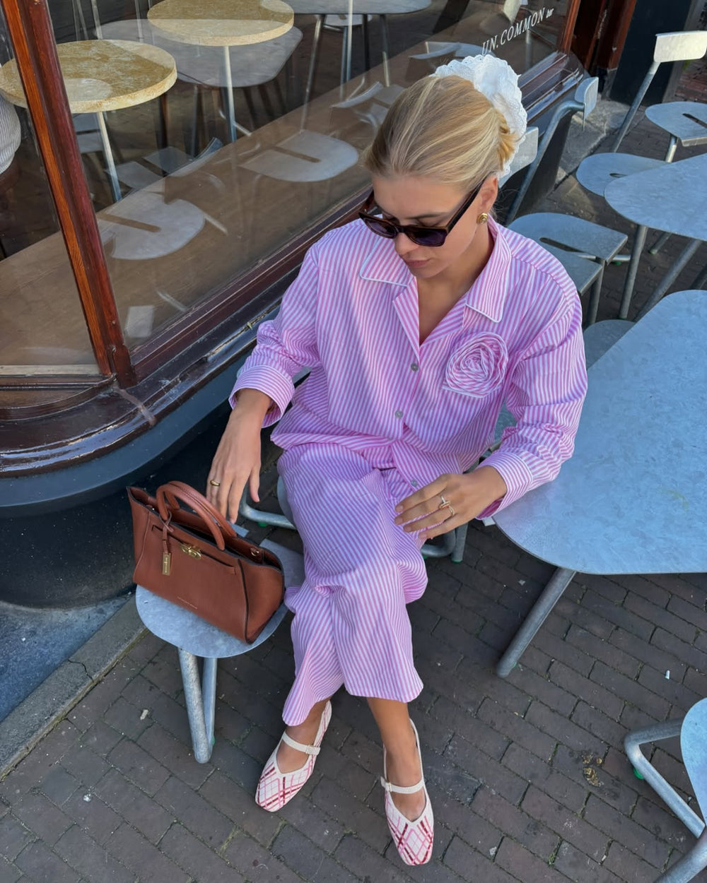 Pink Stripes Rose Cotton Pajama Set