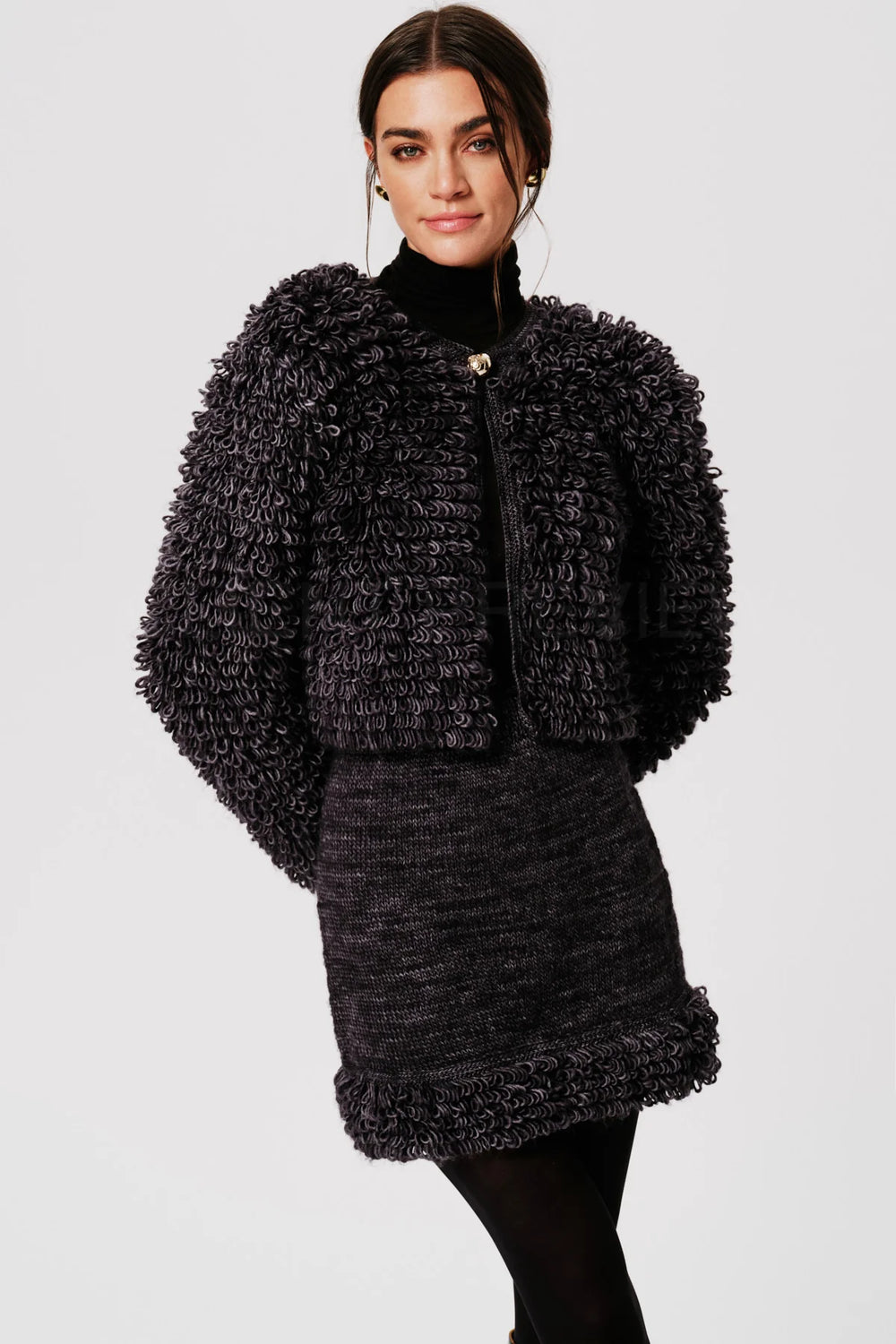 Anthracite Grey Viola Merino Wool & Cashmere Hand Knit Cardigan