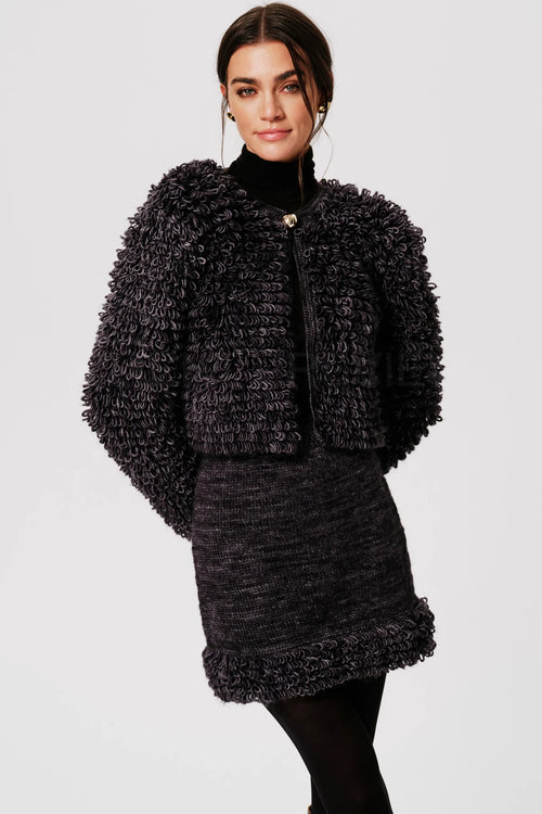 Anthracite Grey Viola Merino Wool & Cashmere Hand Knit Mini Skirt