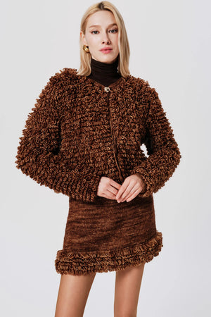 Antique Walnut Viola Merino Wool & Cashmere Hand Knit Mini Skirt