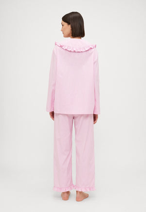 Pink Stripes Lybid Cotton Pajama Set With Ruffled Collar