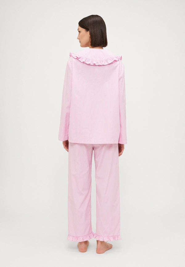 Pink Stripes Lybid Cotton Pajama Set With Ruffled Collar