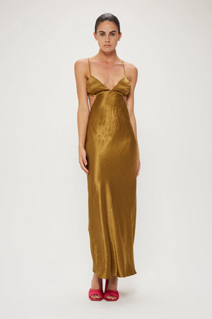 Bronze Crush Bias Tri Midi Dress