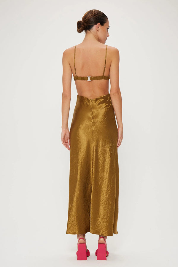 Bronze Crush Bias Tri Midi Dress
