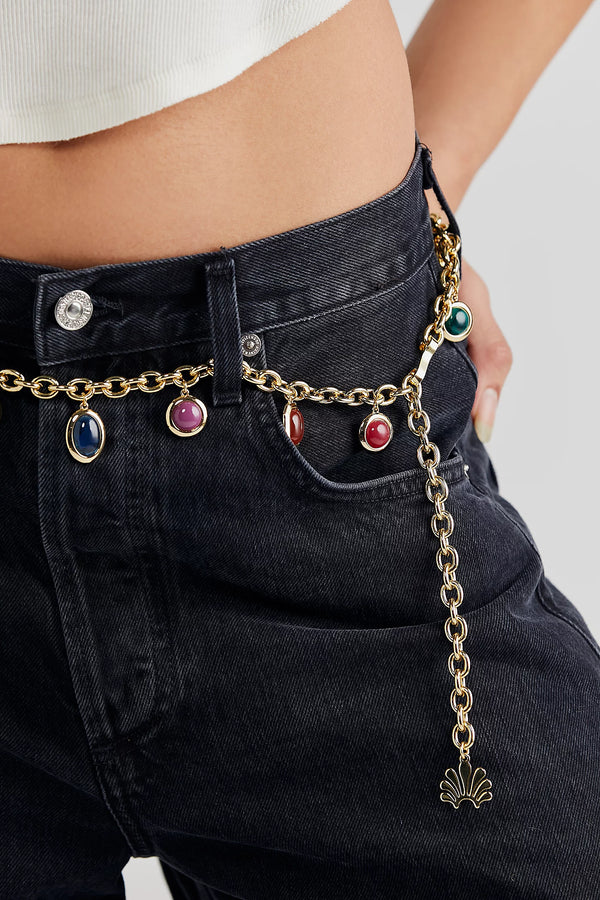 Bezel Jewel Charm Chain Belt