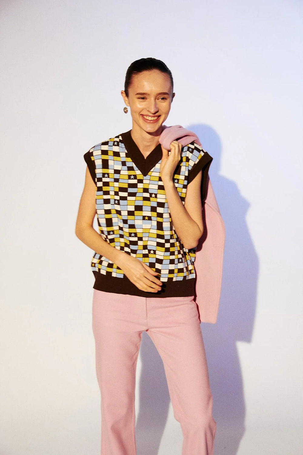 Bago Checkered Knit Vest