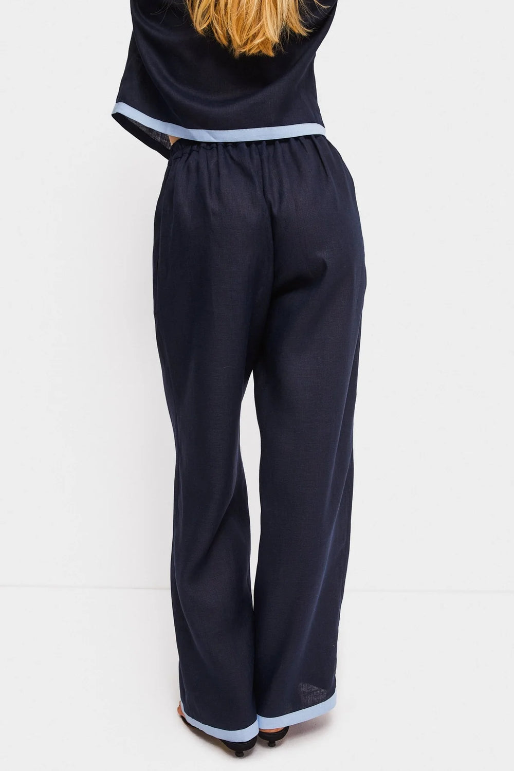 Navy Garrick Embroidered Linen Pants