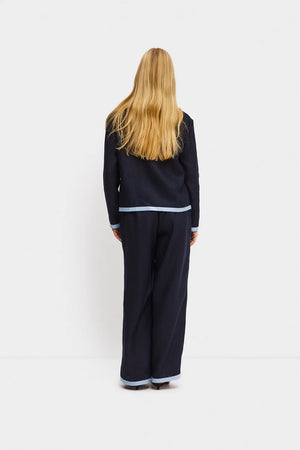 Navy Garrick Embroidered Linen Pants