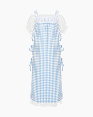 Blue Vichy Greta Layered Linen Midi Dress