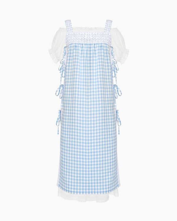 Blue Vichy Greta Layered Linen Midi Dress