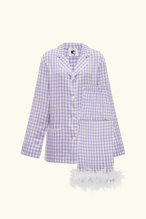 Lavender Vichy Party Pajama Set with Detachable Feathers