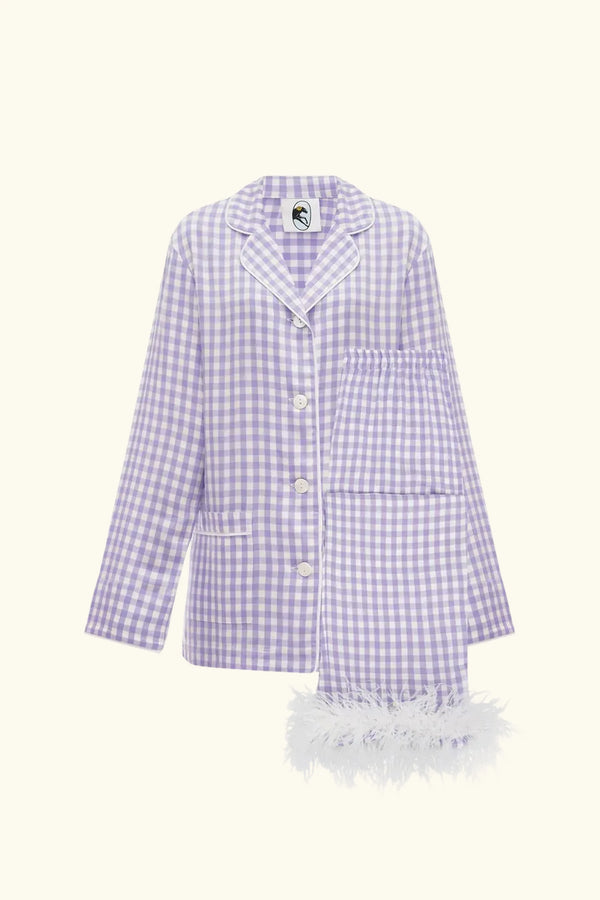 Lavender Vichy Party Pajama Set with Detachable Feathers