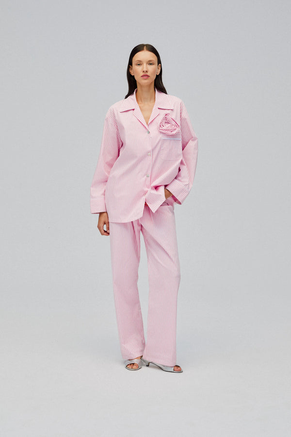 Pink Stripes Rose Cotton Pajama Set