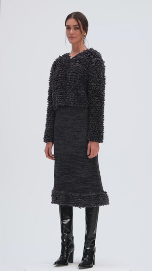 Anthracite Grey Viola Merino Wool & Cashmere Hand Knit Maxi Skirt