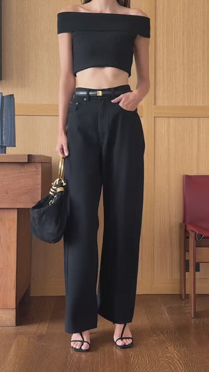 Black Karmine Refined Wide Leg 31" Jeans