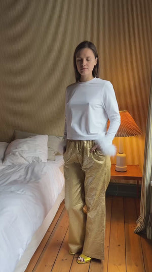 White Long Sleeve Stretch-cotton Jersey T-Shirt with Detachable Feathers