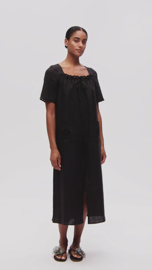 Sofia Linen Embroidered Midi Dress