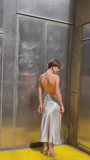 Silver Crush Bias Halter Dress