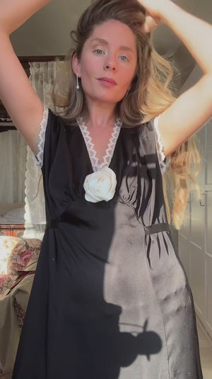 The Genus Rosa Satin Dress in Black