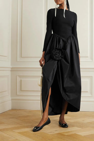Black Aurora Maxi Dress With Rose Detail