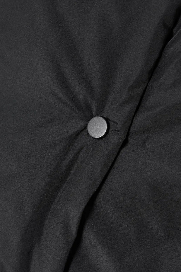 Black Puffer Jacket with Pearl Details