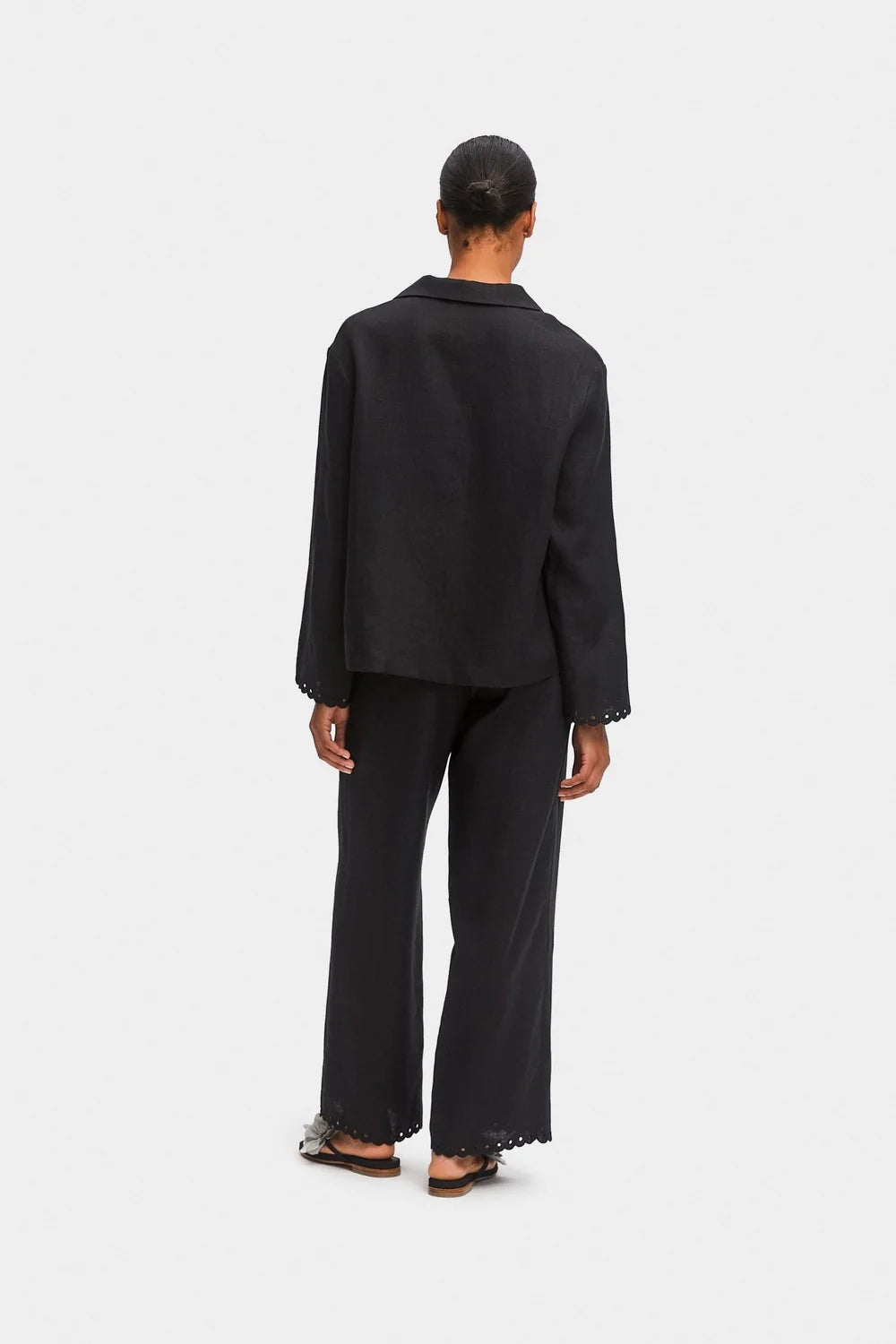 Black Sofia Linen Embroidered Pants