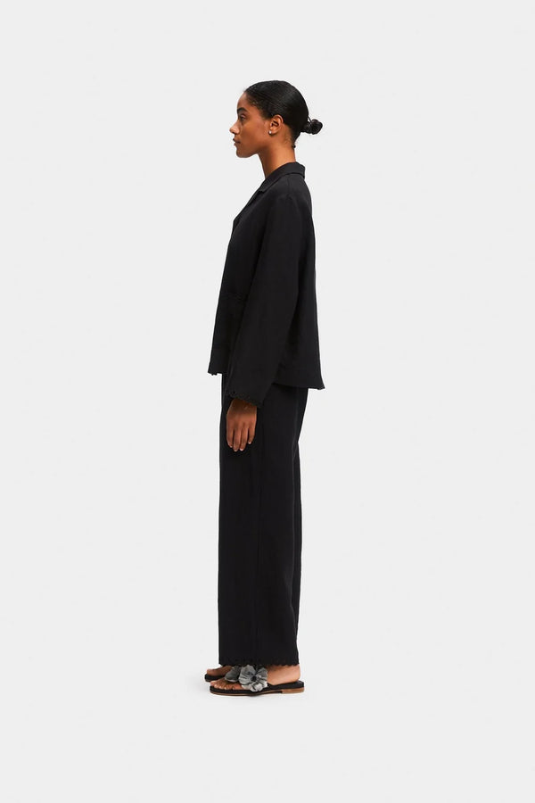 Black Sofia Linen Embroidered Pants