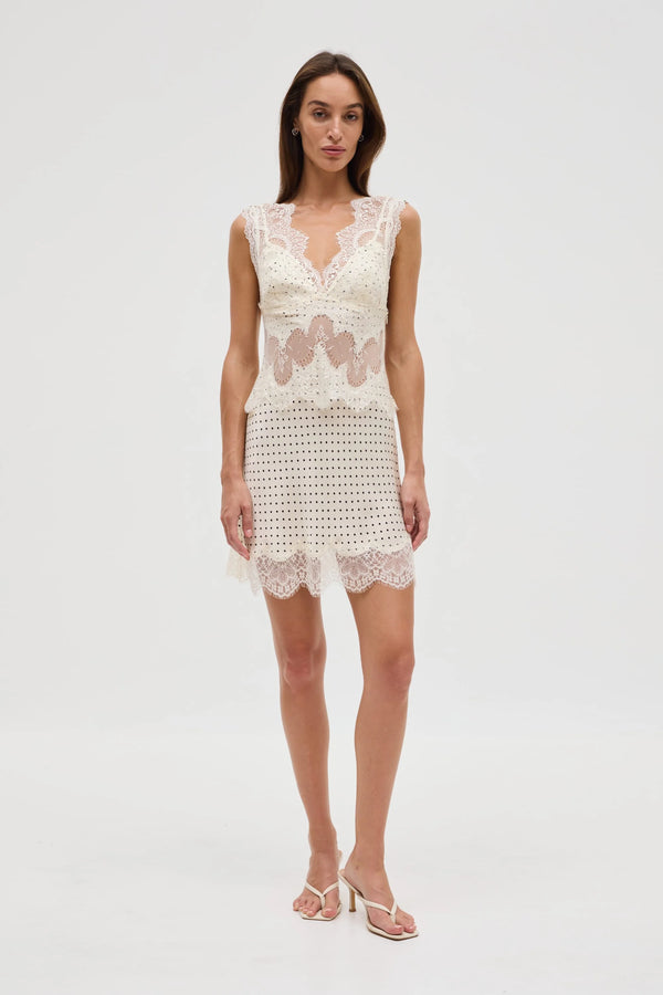 Cream Polka Dot Visions Lace Mini Dress