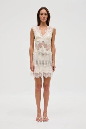 Cream Polka Dot Visions Lace Mini Dress