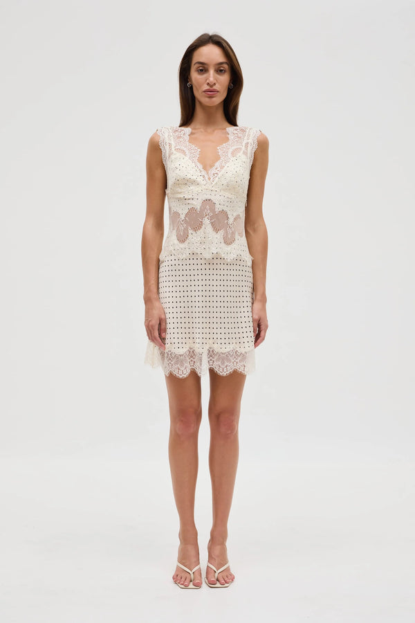 Cream Polka Dot Visions Lace Mini Dress