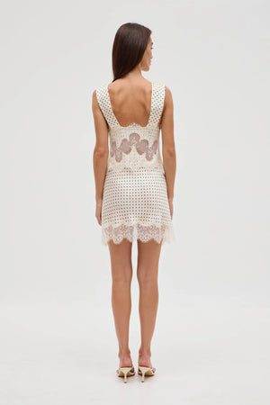 Cream Polka Dot Visions Lace Mini Dress