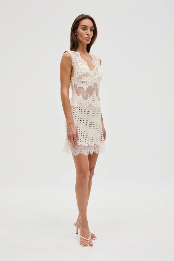 Cream Polka Dot Visions Lace Mini Dress