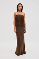 Chocolate Visions Lace Strapless Maxi Dress