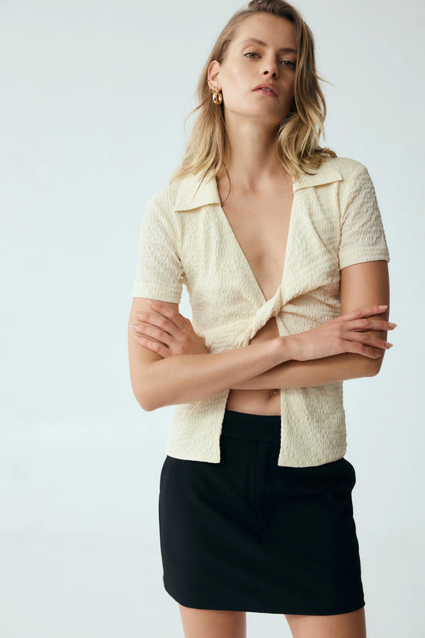 Cream Waffle Twist Shirt